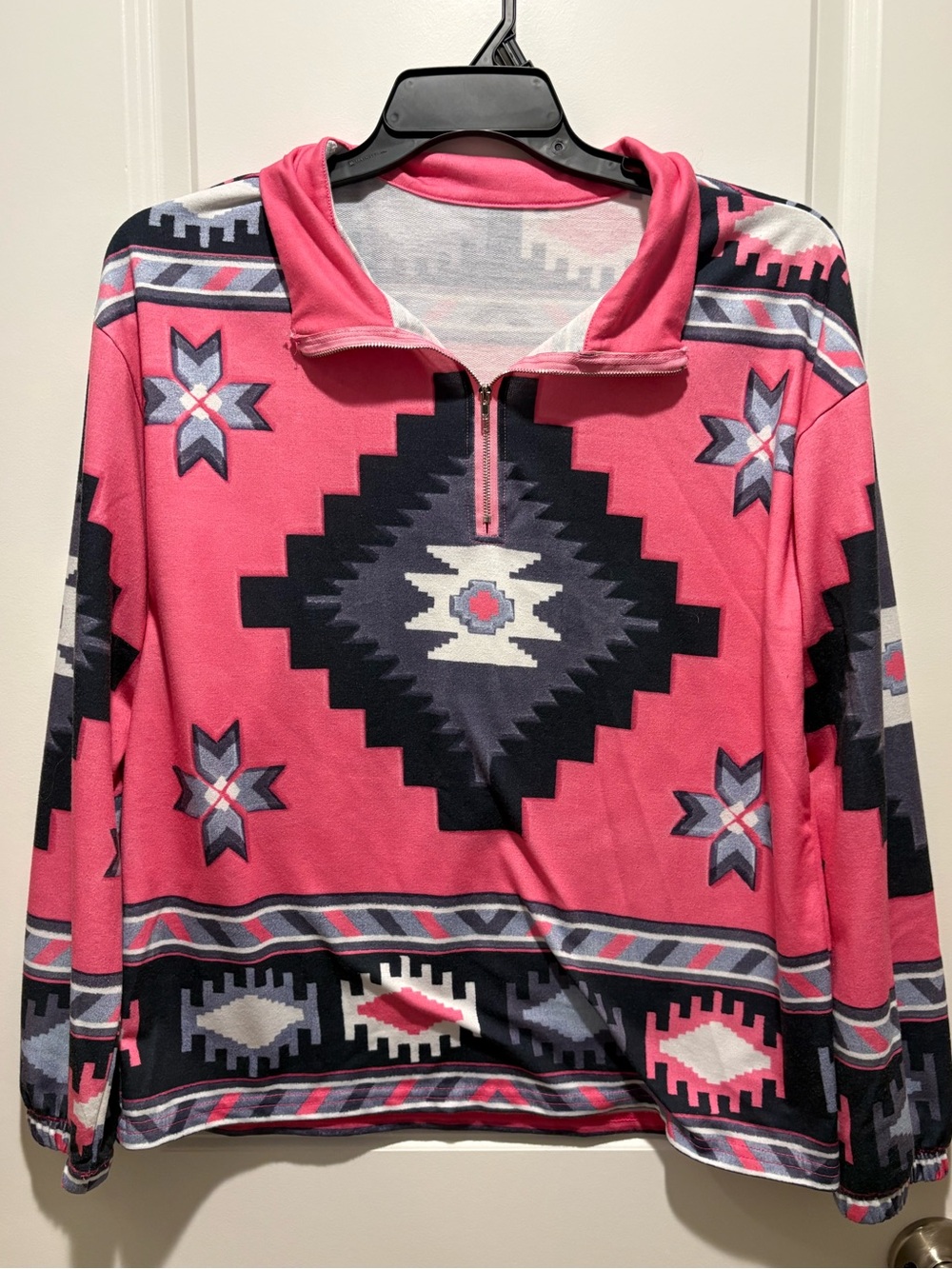 Women’s Pink Aztec Quarter-Zip Pullover Top Size M/L